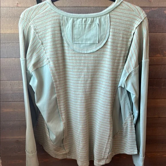 Easel Oversized Sage Green and Brown Striped Henley Shirt Small - Picture 8 of 8